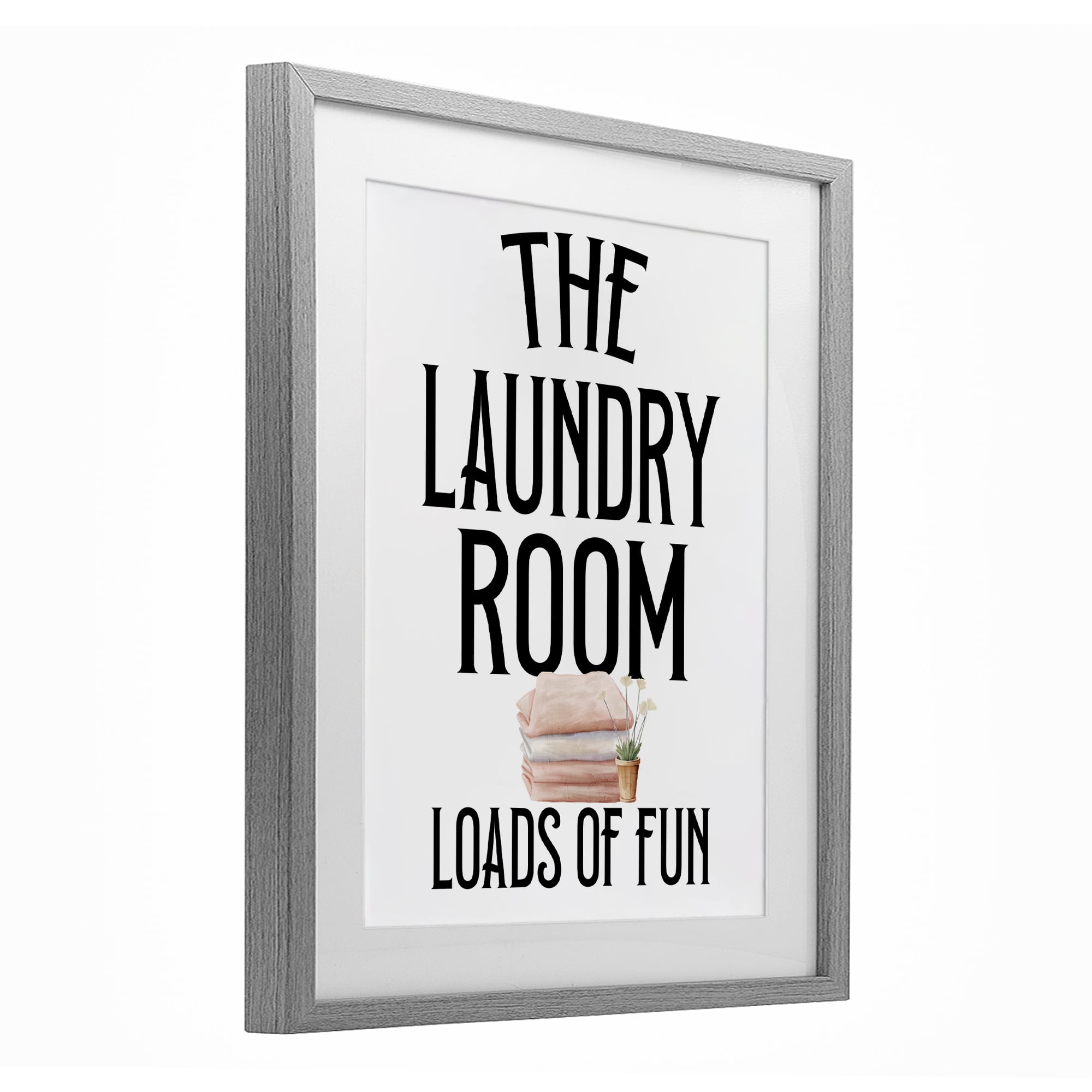 Laundry Room Fun Minimal Gray Framed Print Under Glass, design by Kim Allen