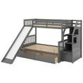 Euroco Wood Twin over Full Bunk Bed with 2 Drawers and Slide, Storage