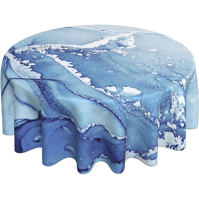 Blue Marble Tablecloth Round 60 Inch Modern White Blue Marble Table Cover Waterproof Polyester Marble Cover Table Kitchen Table Cloth Cover Anti-Slip Table Cover for Home Dinning Tabletop Decor