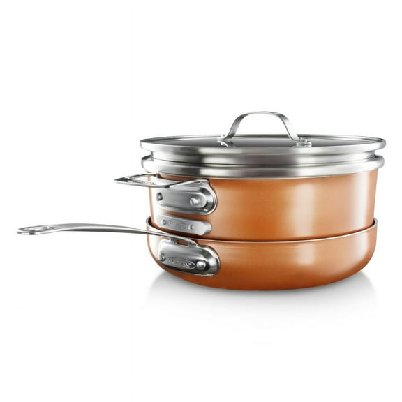 Gotham Steel Stackable Fry Pan Set with Lid Stackmaster Pan Set Copper