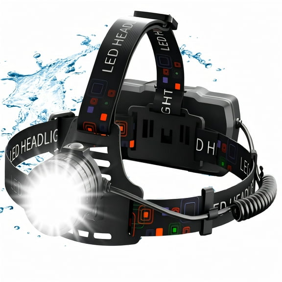 DKTIOP Headlamps Rechargeable 100000Lux Super Bright, LED Head Lamp with 3 Modes for Camping & Hiking Gear Essentials, IPX4 Waterproof Flashlights with Adjustable Headband,USB Cable Included