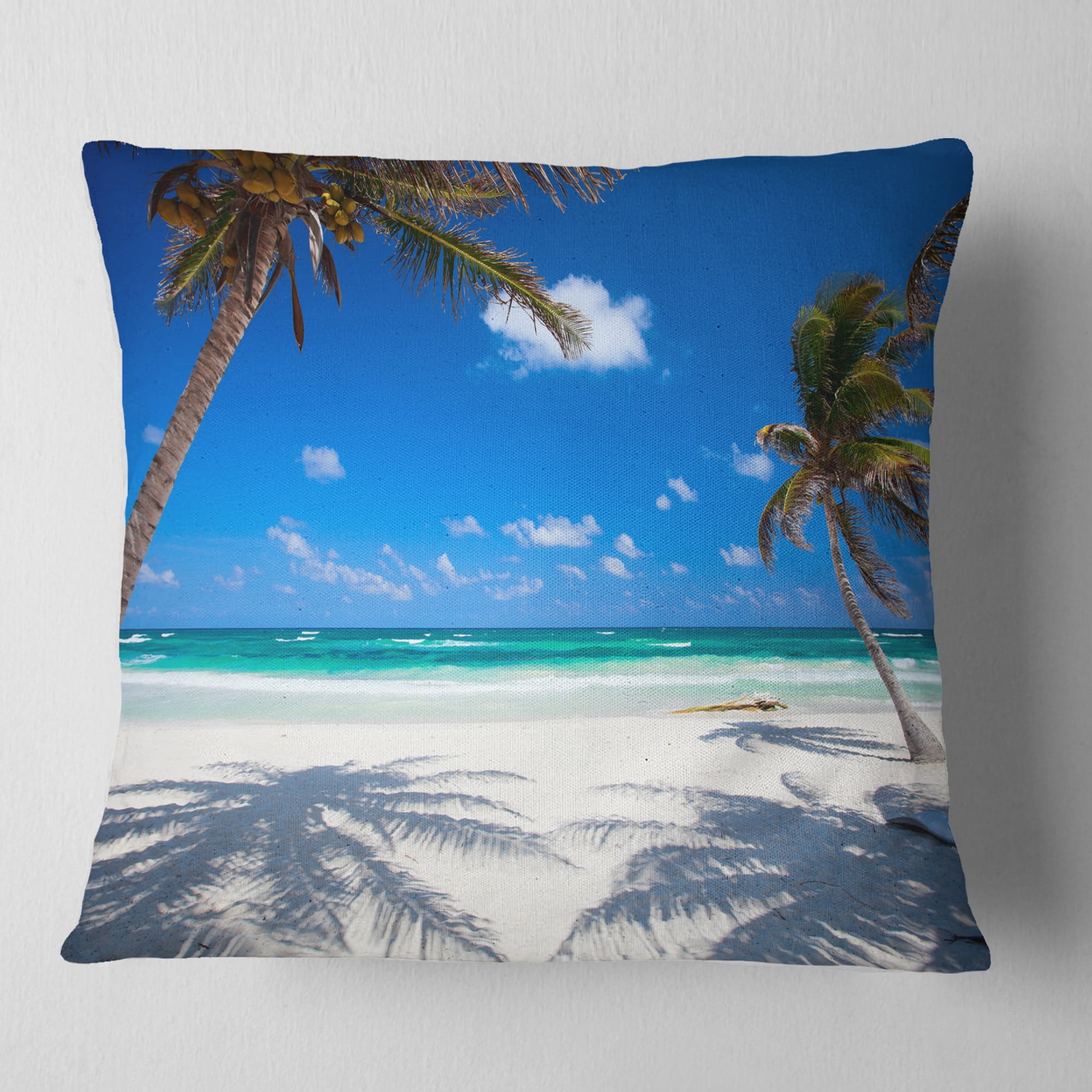 Designart Coconut Palms at Beach - Photo Landscape Printed Throw Pillow - 16x16