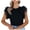 Black, variant on YYDGH Women's Layered Ruffle Mesh Fly Sleeve Tops Round Neck Solid Color Ribbed Slim Fit Blouse Tee Beige S