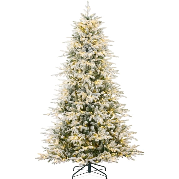 Best Choice Products 6ft Pre-Lit Flocked Full Aspen Noble Fir Christmas Tree w/ 450 2-in-1 Glowing LEDs