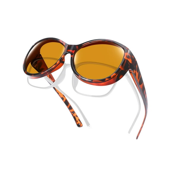 TINHAO Oversized Polarized Sunglasses Fit Over Glasses Wear Over Glasses for Women UV Protection Leopard Frame