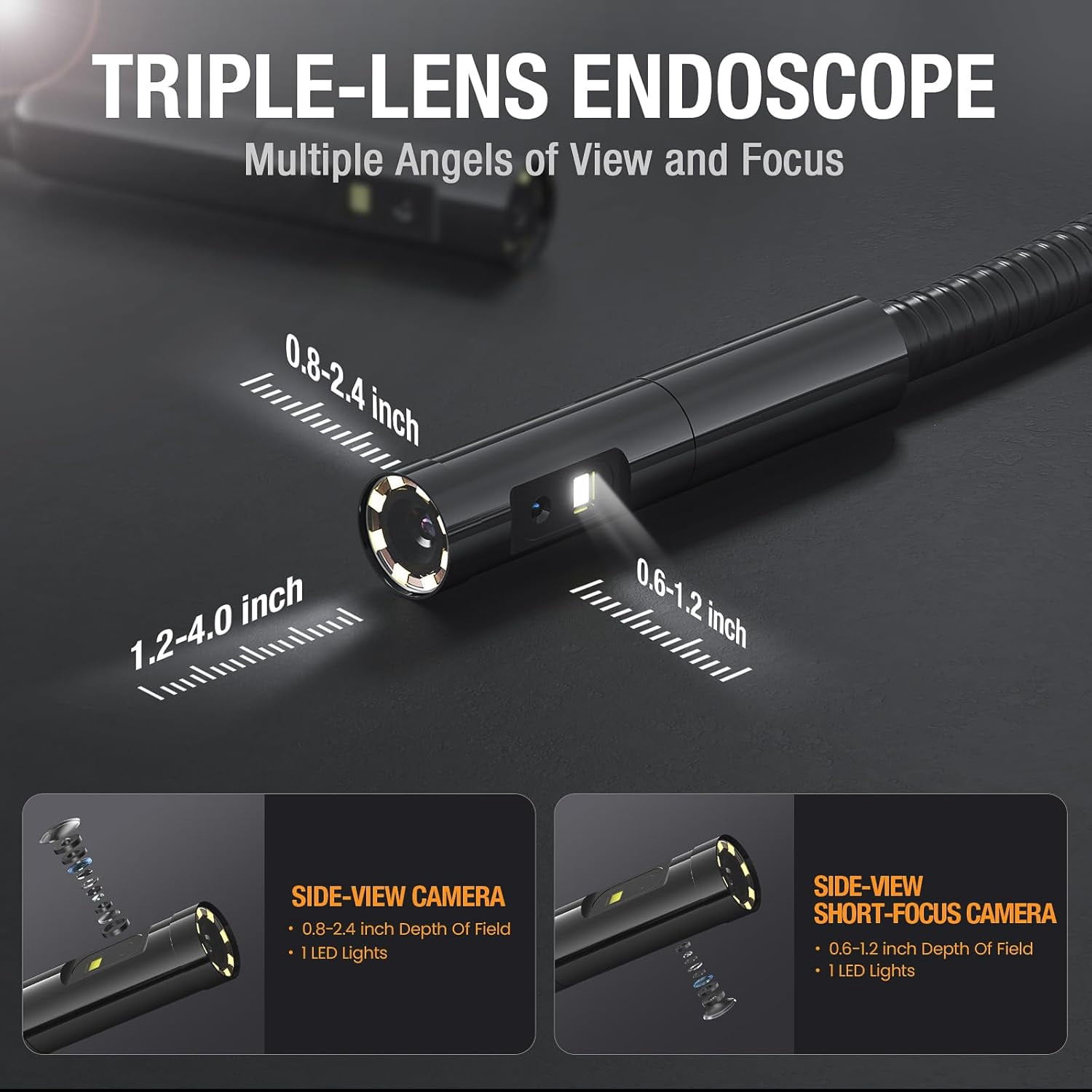 Teslong Triple Lens Borescope Inspection Camera Endoscope Camera with LED Light, NTS300 5" IPS Industrial Endoscope, 1080P Waterproof Flexible Probe ffor Wall,Automotive Engine,Home,Pipe,Car(5FT)