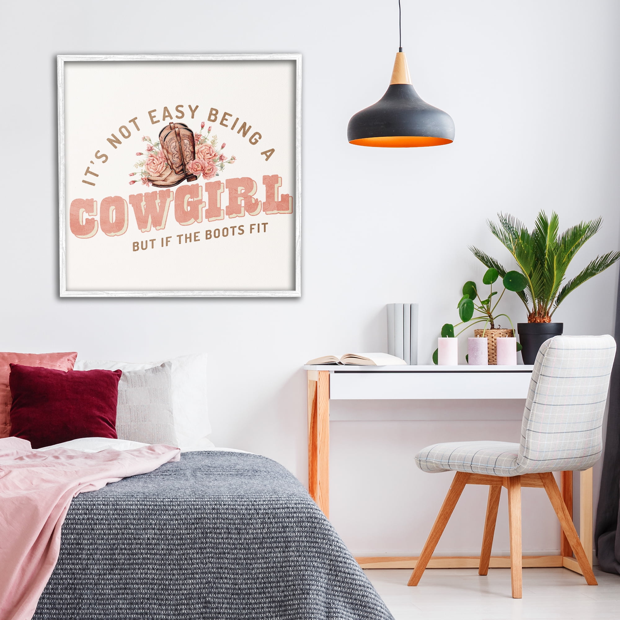 Not Easy Being Cowgirl White Framed Giclee Art, design by Kim Allen