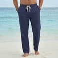 thumbnail image 5 of Guluxicc Men's Linen Pants with Multi Pocket Elastic Drawstring Long Straight Leg Beach Trousers for Summer Vacation Casual Outfits, 5 of 8