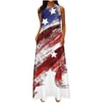 thumbnail image 2 of Robes de Collation des Grades pour Femmes 2023 Mode Femmes Décontractée Col en V Jour de l'Indépendance Robes Imprimées Été Sans Manches Robe Chandail Taille Empire Robes pour Femmes 2023 en Liquidation, 2 of 4