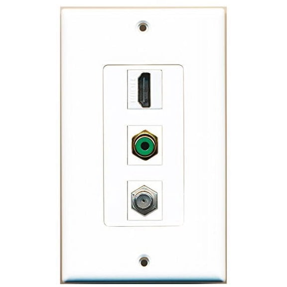 RiteAV - 1 Port HDMI and 1 Port RCA Green and 1 Port Coax Cable TV- F-Type Decorative Wall Plate Decorative