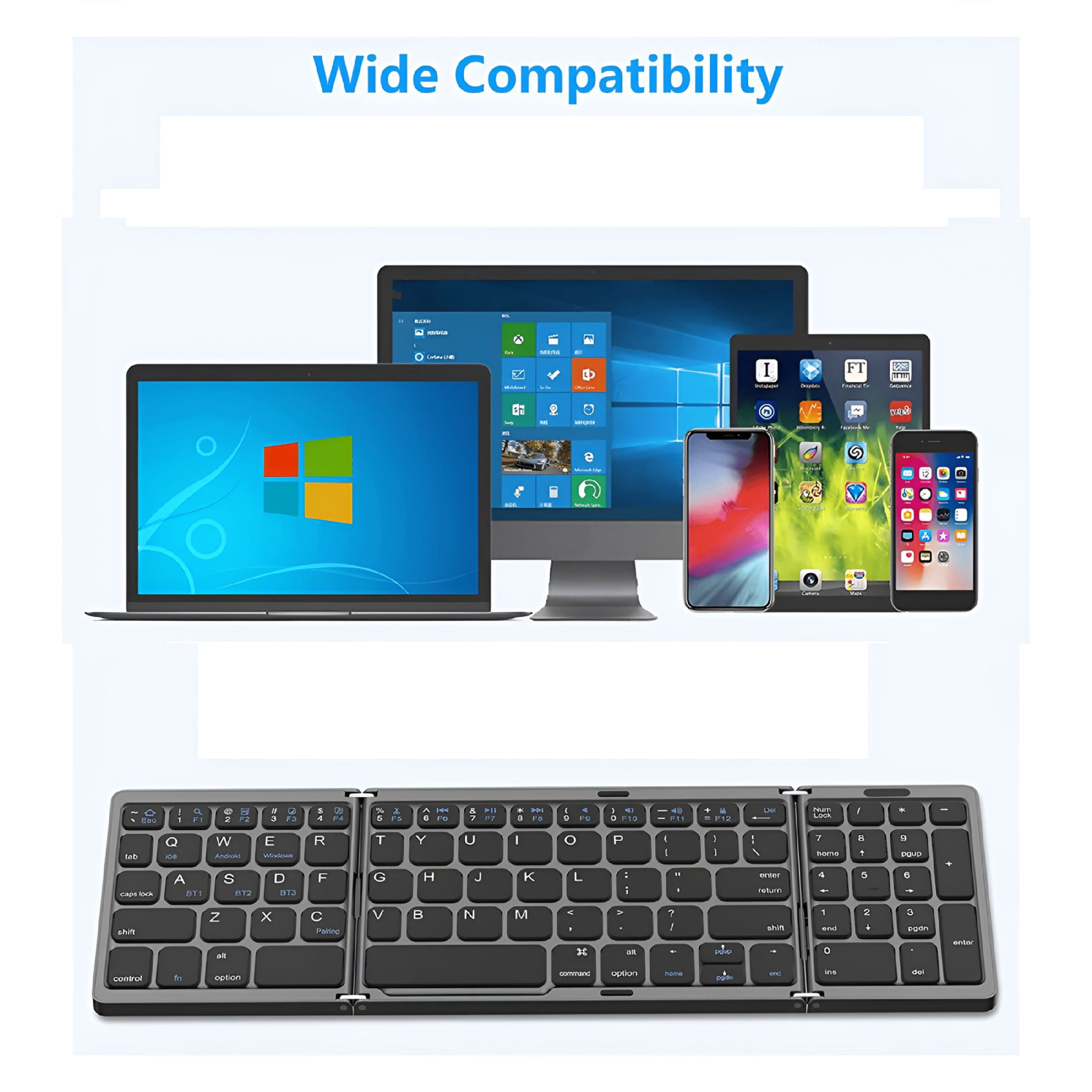 GJX Foldable Bluetooth Keyboard,USB Rechargeable Wireless Keyboard for IOS,Android,PC Laptop Smartphone-Black,foldable bluetooth keyboard