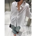 thumbnail image 2 of Women's White Long-sleeved Blouse with Loose Polo Neck, 2 of 7