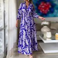 thumbnail image 2 of Lilgiuy Women Casual Print V-Neck High Waist Long Sleeve Long Dress Blue Fall Dresses for 2022 Spring Winter, 2 of 5