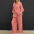 thumbnail image 2 of Lindreshi Plus Size Two Piece Outfits for Women Lounge Sets Cotton Linen Button Lapel Long Sleeve Shirts and Wide Leg Pants Casual Solid Loose Womens 2 Piece Sets, 2 of 6