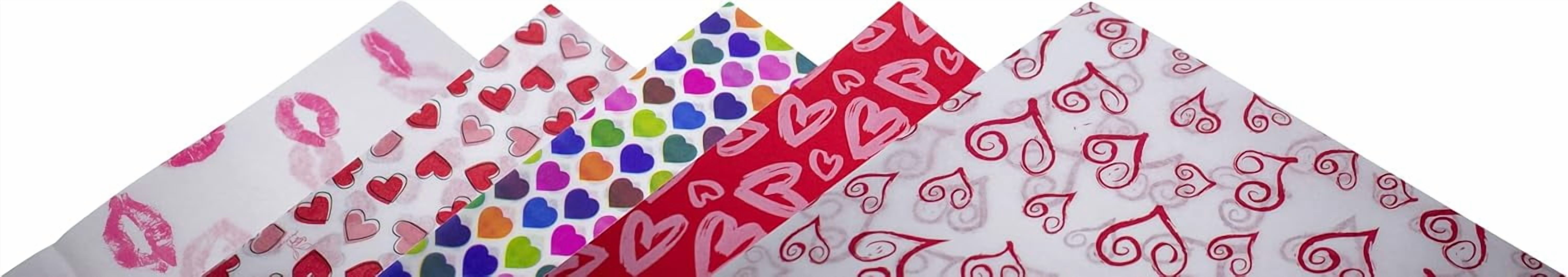 60-Sheet Assorted Tissue Paper Pack, 20" x 30" (Hearts & Kisses)