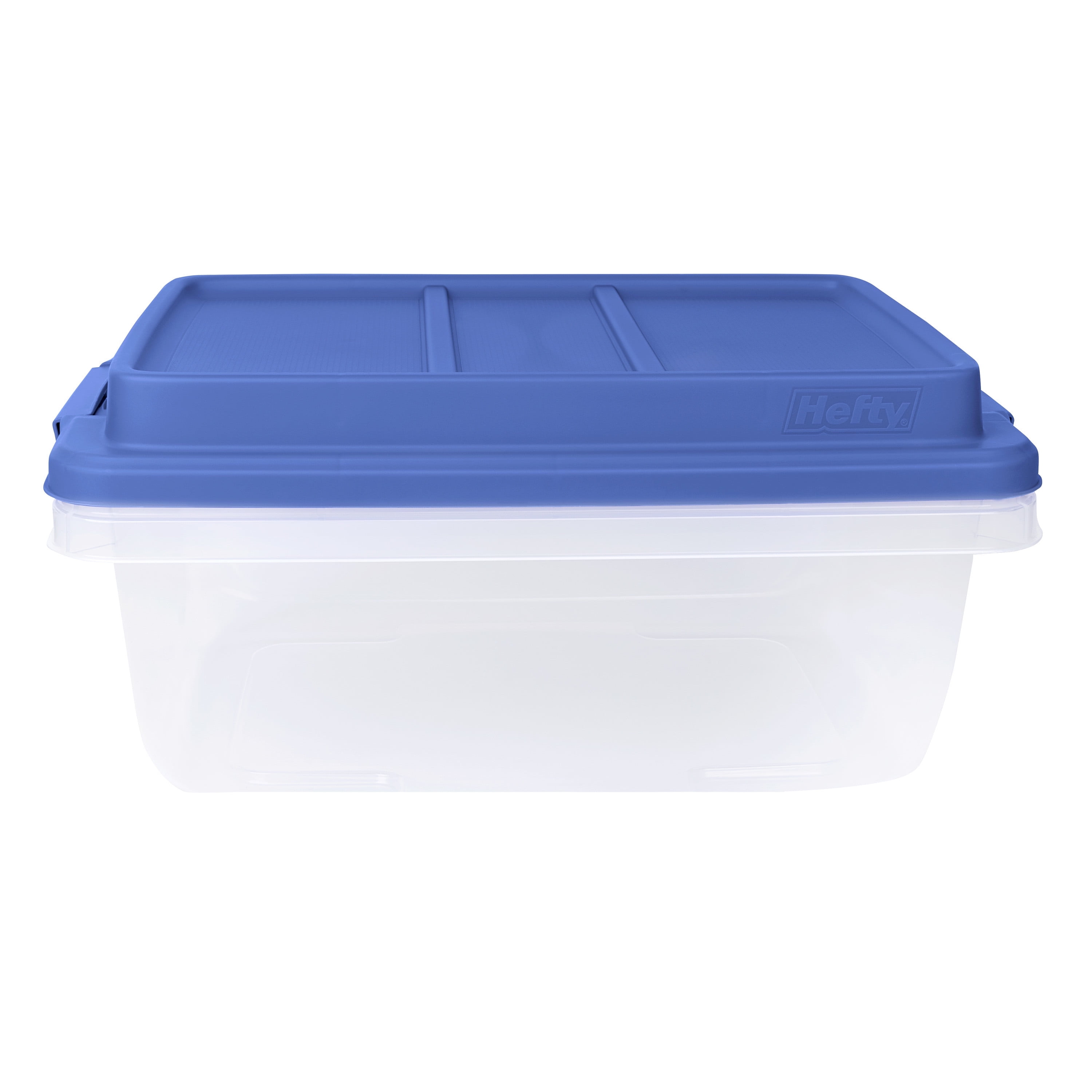 Hefty HI-RISE 18 Quart Small Latching Storage Bin, Clear Plastic Storage Container with Latch HI-RISE Lid, Blue