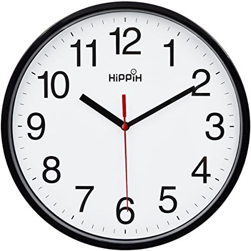 hippih black wall clock silent non ticking quality quartz, 10 inch
