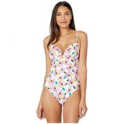 Kate Spade New York WHITE MULTI Drape Molded Cup One-Piece Swimsuit, US Small