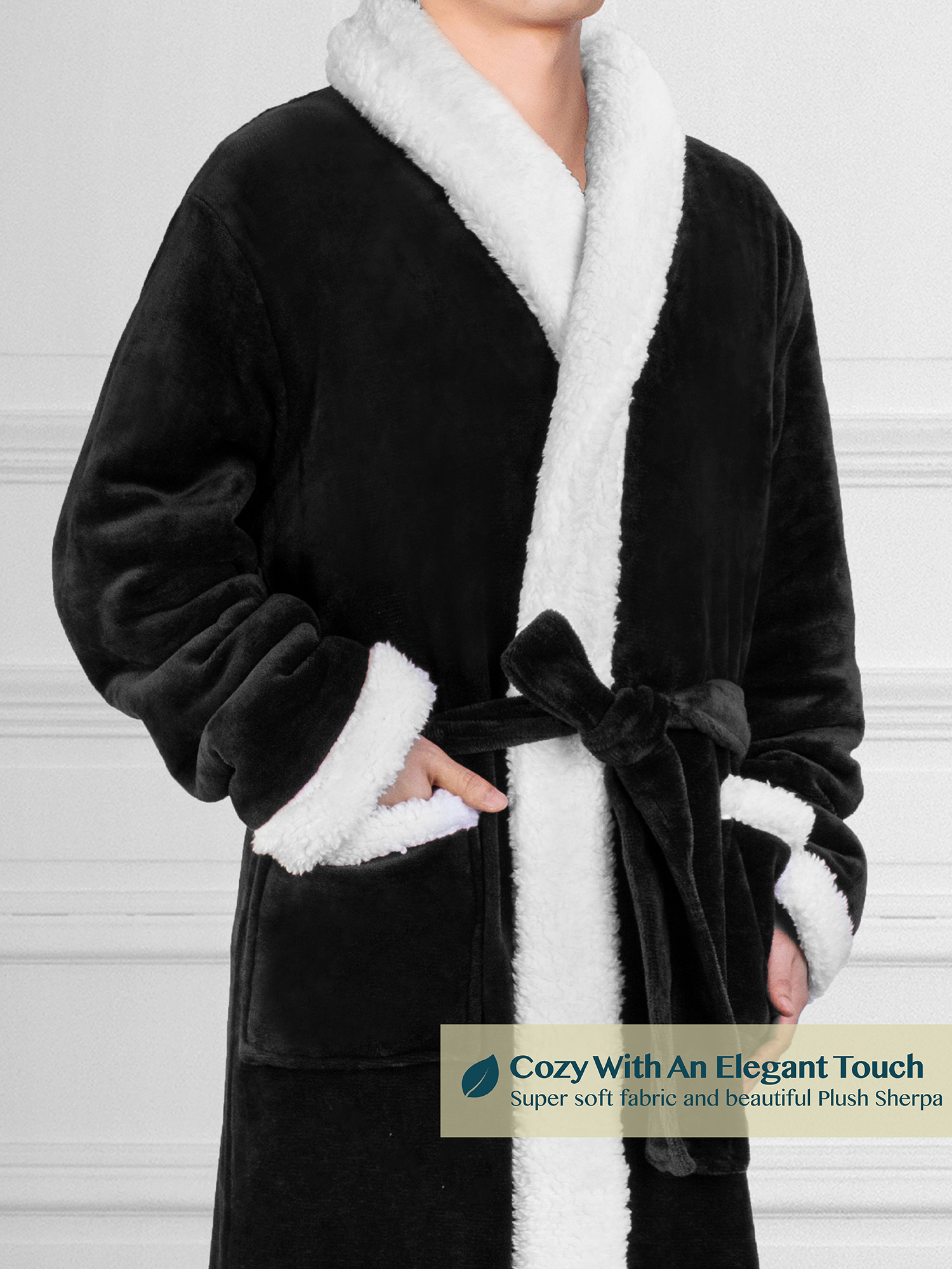 Sherpa Kimono Shawl Collar Bathrobe Comfy Spa Bath Robe S-XL Mens Robe