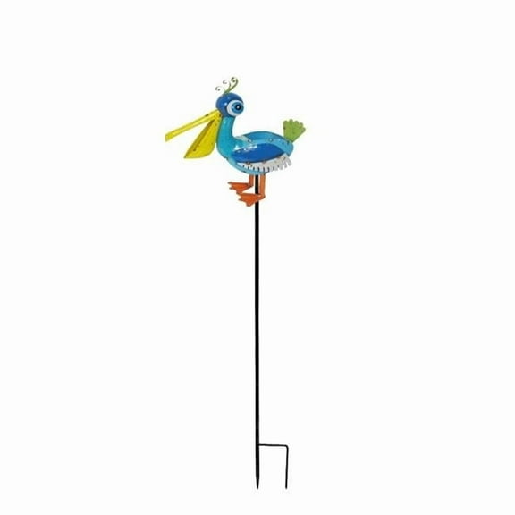 Continental Art Center 18016BS Colorful Enameled Metal Pelican Planter Stake - Blue