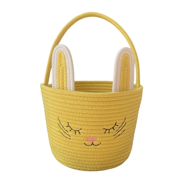 Cesta de conejito de Pascua con asa, adorable bolsa de golosinas vacía, organizador de almacenamiento Amarillo