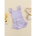 thumbnail image 3 of Gureui Newborn Baby Girl Summer Clothes Set Solid Color Sleeveless Ruffle Ribbed Knitted Tank Top Shorts Set, 3 of 9