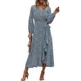 thumbnail image 1 of Vestido largo vintage cruzado de manga larga con estampado floral y escote en V para mujer con cinturón, 1 of 7