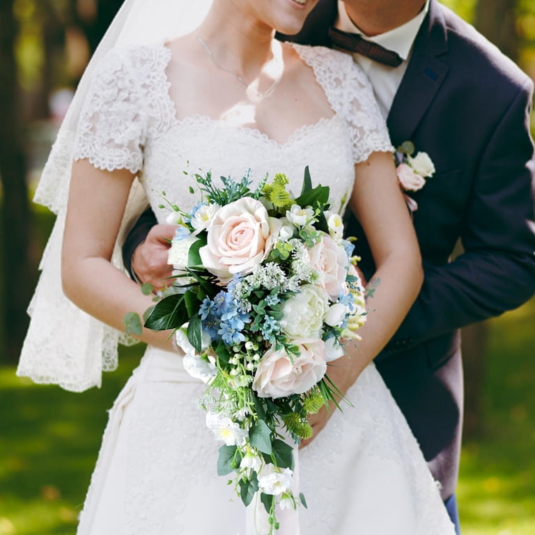 Wedding Bride Bouquet with Green Leaves 50x25cm Artificial Flowers for  Party Valentine'S Day Bridal Shower Centerpiece - Walmart.com