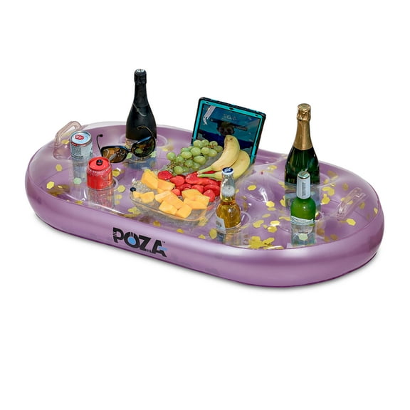 POZA Inflatable Sparkly Confetti Floating Cooler Pool Float, Purple Gold, 39"x23"