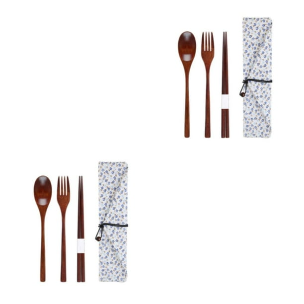 Juego de cubiertos Billuyoard Estilo japonés Lavable Reutilizable Oficina Escuela Estudiante Niños Palillos Tenedor Cuchara con bolsa Type8 NO8
