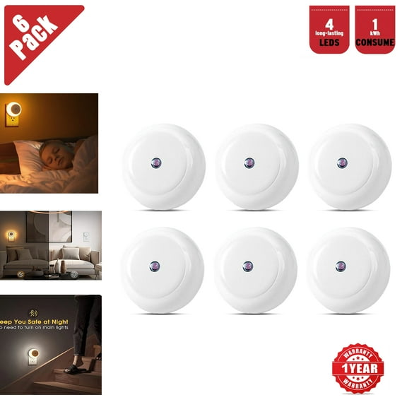 LED Plug In Night Light, Outlet Wall Night Light with Automatic Dusk to Dawn Sensor for Kids Nursery Bedroom Bathroom Kitchen Hallway, 0.5W Daylight White (6 Pack)