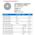 thumbnail image 2 of Front Brake Rotor - Compatible with 2001 - 2006 Chrysler Sebring 2002 2003 2004 2005, 2 of 2