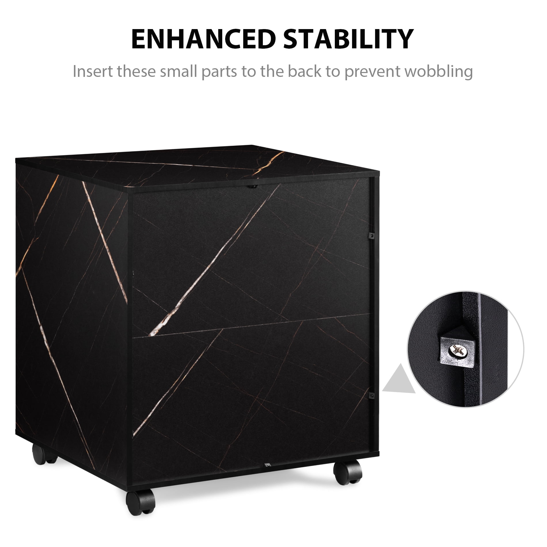 FITUEYES Large File Cabinet with Storage Adjustable Shelves, Wood Mobile Cart with Door, Rolling Printer Stand on Wheels for Home Office, Stone Black