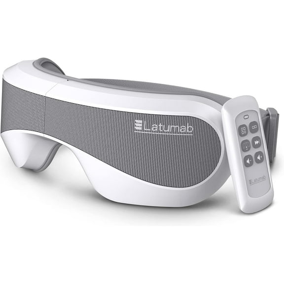 latumab Eye Massager with Heat & Remote, Bluetooth Music Heated Massager for Migraines, Relax and Reduce Eye Strain Dark Circles Eye Bags Dry Eye Improve Sleep, Ideal Gifts for Women/Men