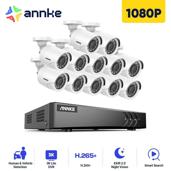 ANNKE 16CH H.265  5MP Lite Security Camera System, Wired Surveillance System Indoor Outdoor 0TB HDD, 12x1080P IP66 Waterproof Home CCTV Cameras, DVR Kits, Easy Remote, Night Vision, Playback