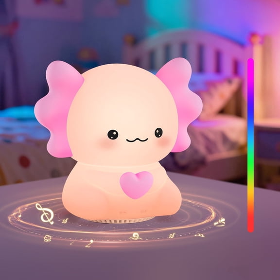 Axolotl Night Light with Sound Machine, Pink Silicone Touch Lamp, Wireless Speaker, Remote Control, Soft Touch, Baby Room Lamp