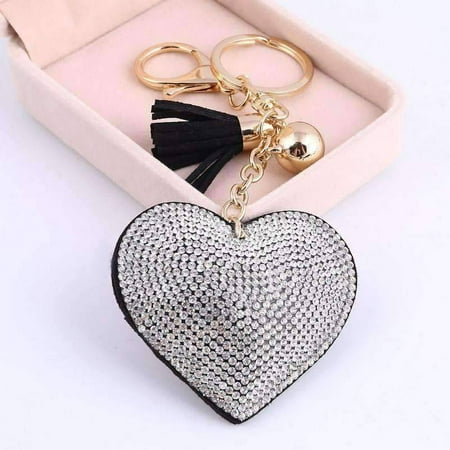 Heart Link Keychain - Puffed Heart Crystal Purse Charm Keychain - In Five Colors Black