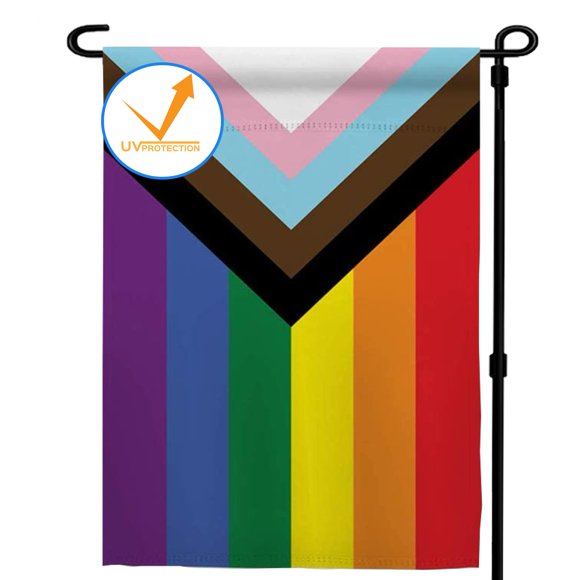 Progress Pride Rainbow Garden Flag 12.5x18 inch Outdoor-Double Sided LGBTQ Gay Lesbian Bisexual Non Binary Transgender All Inlcusive Progressive Pride Rainbow Flag Vivid Color Polyester Yard Flags
