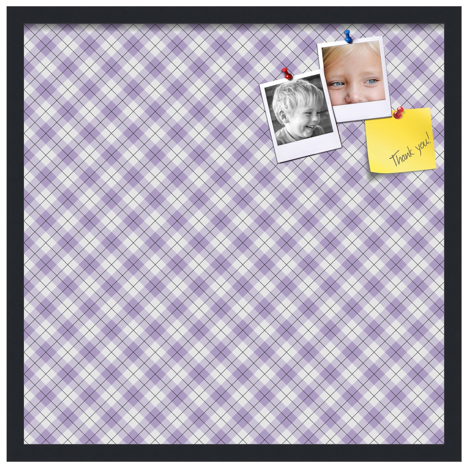 PinPix ArtToFrames 22x22 Custom Cork Bulletin Board Argyle Lilac   Poster Board Has a Fabric Style Canvas Finish, Framed in Satin Black (PinPix-639)