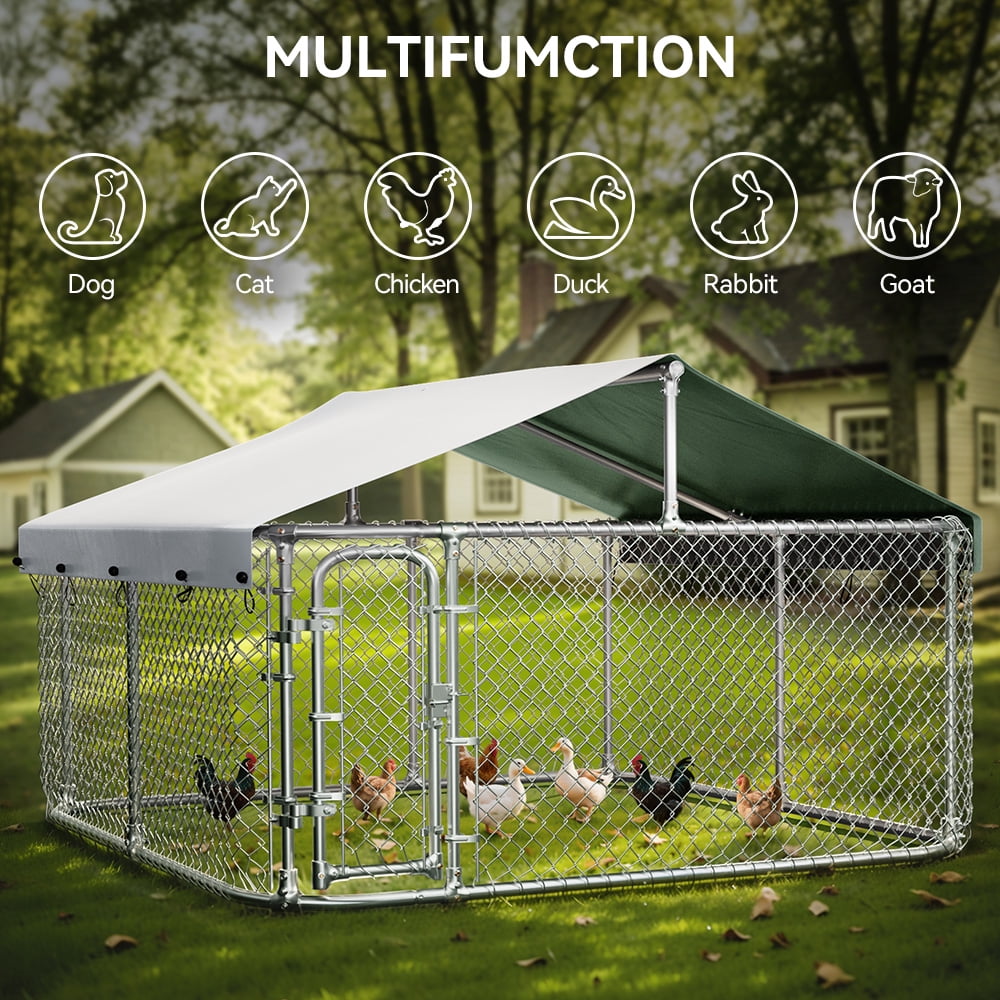 DOMIPET 10 x 10FT Large Outdoor Dog Kennel with Waterproof Roof, Heavy Duty Shade Dog Cage Pet Kennel House, Dog Enclosure for Outside, Dog Fence Playpen Weatherproof Shelter