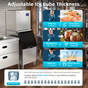 OUTBID Split Commercial Ice Maker Machine 600LBS/24H with 350lbs Ice Bin, Nugget Ice Makers Commercial, Clear Cube Pellet Ice Maker, Fast Ice Maker Ice-Ready in 8-15mins
