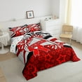 thumbnail image 3 of Manfei Cute Cheerleader Full Size Comforter Sets,Girly Cheerleading Bedding Comforter Set,Red Bowtie Stripes Bedding Sets,Icrofiber Bedroom Decoration Reversible,3 Pieces, 3 of 8