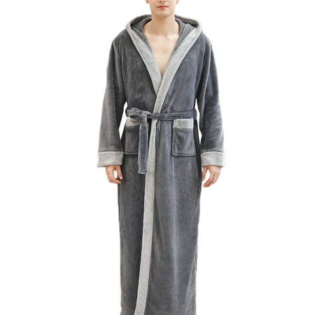 

Beiwei Men Nightwear Lace Up Pajamas Solid Color Flannel Bathrobe Unisex Adults V Neck Spa Robe Deep Gray Men XL