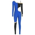 thumbnail image 4 of TiaoBug Womens' Long Sleeve Unitard Gymnastics Ballet Dance Bodysuit One Shoulder Metallic Color Block Waist Cut Out Jumpsuit NavyBlue XXL, 4 of 7