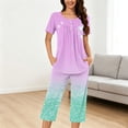 thumbnail image 2 of Tnhcen 2 Piece Women's Tie Dye Short Sleeve Lounge Pajamas Set Capri Pants with Pockets Homewear S-3XL, 2 of 6
