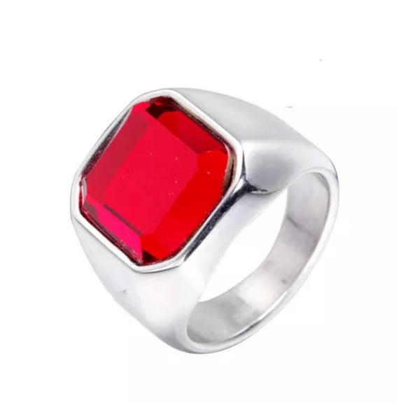 Red Black Agate Gold Silver Band Stainless Steel Men's Engagement Ring Size 7-13