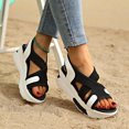 thumbnail image 2 of Women's Sandals Wedge Breathable Open Toe Summer Women's Trendy Solid Color Ankle Strap Women Footwear Women's Fashionable Casual Versatile Summer Fashion Beach Shoes Black 5, 2 of 8
