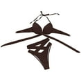 thumbnail image 2 of Zermoge Swimwear Swimsuit Women, Ladies Fashion Solid Color Print Split Bikini Minimalistic Sexy High Waist Laceing Sling Women's Swimsuit, 2 of 7