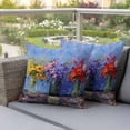 thumbnail image 4 of Spring Flowers Pillow Covers 2 Pack Yellow Red Pink Purple Flower Oil Paintings Gradient Pillowcase Waterproof Outdoor Throw Pillow Cover for Patio Garden Square Cushion 20”x20”, 4 of 9