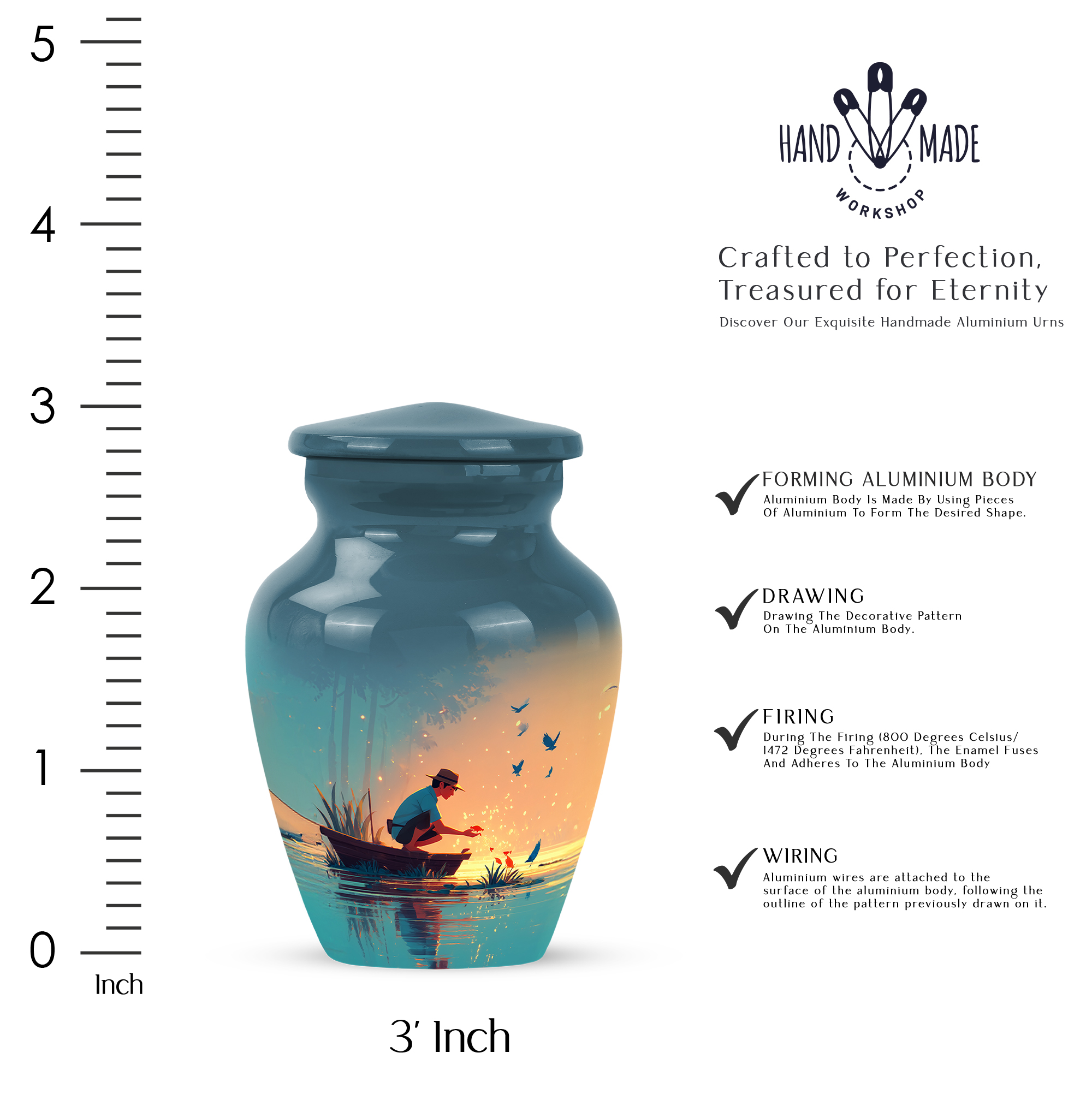 MUKTIVE Fishing Keepsake Urns for Ashes Adult Male & Male - Mini Burial Urns for Adult Human Ashes Remains - Fisherman Little Funeral Urn for Dad - 3 Inch